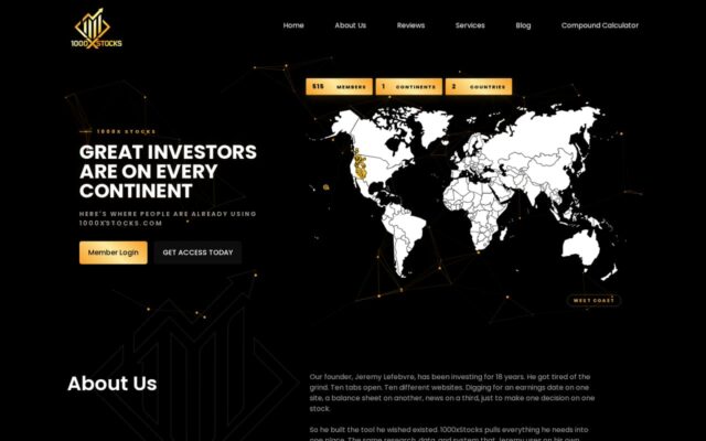 Screenshot of the 1000x Stocks website