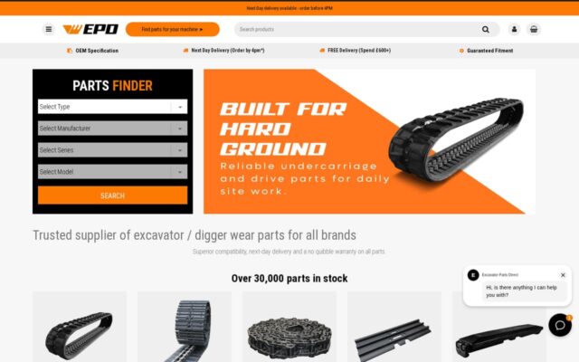 Screenshot of the Excavator Parts Direct website
