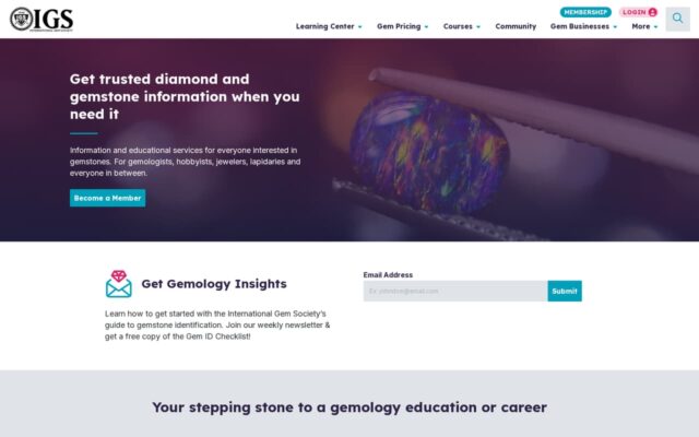 Screenshot of the Gem Society website