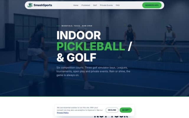 Screenshot of the Play Smash Sports website
