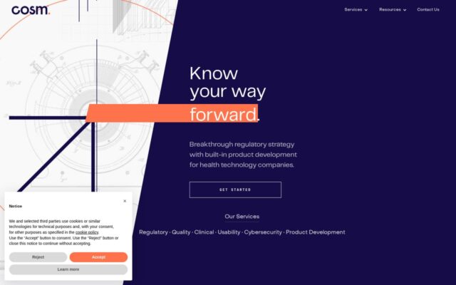 Screenshot of the COSM website