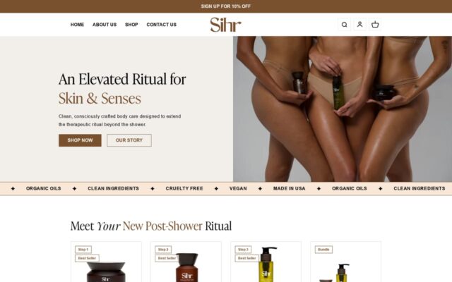 Screenshot of the Sihr Skin website